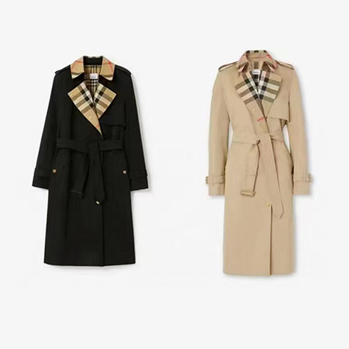 burberry large check collar cotton blend long trench coat
